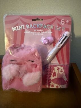 Kids Mini Backpack Set - Pink Plush Mini Backpack with Pen & Journal